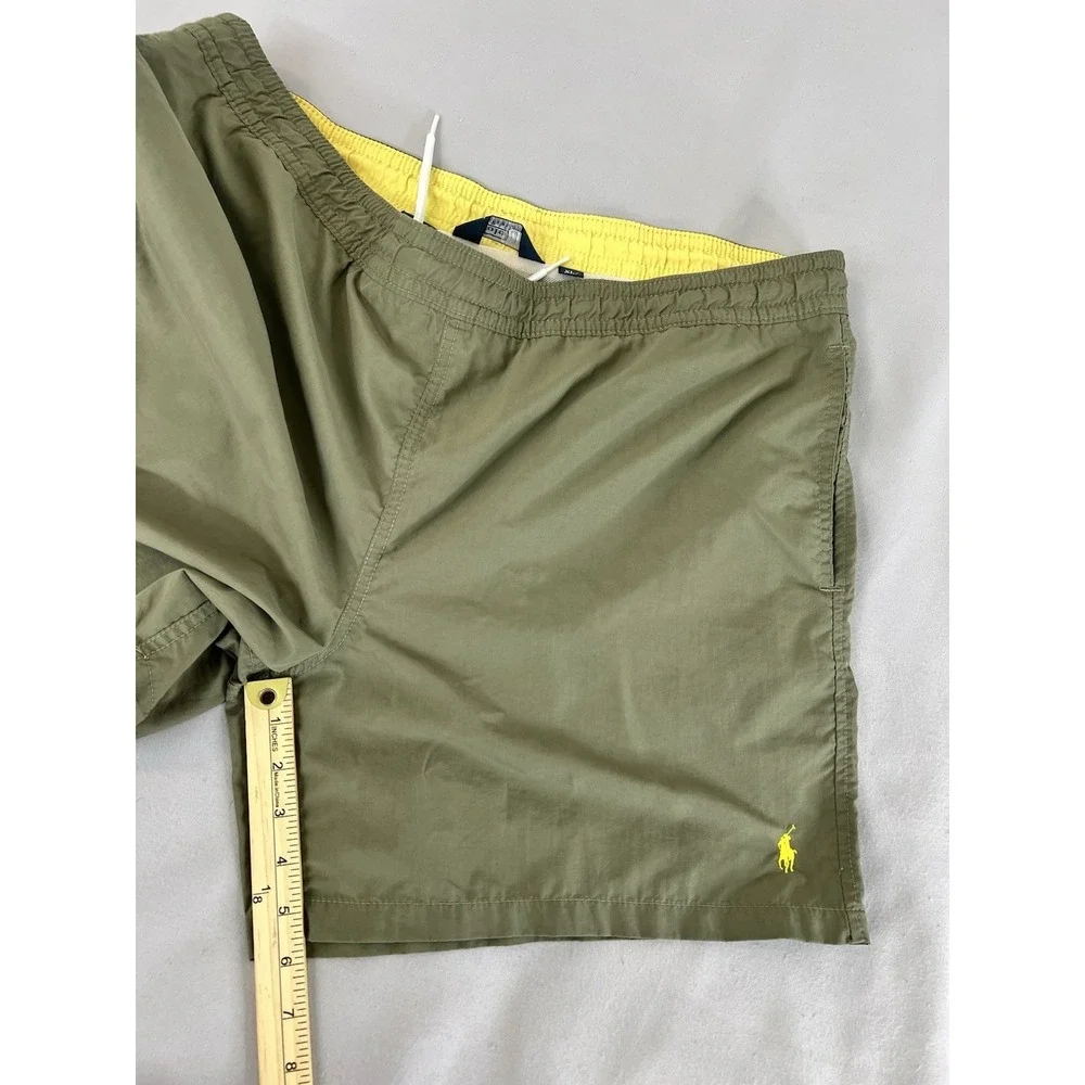 VTG Polo Ralph Lauren Classic Swim Trunk Shorts Military Green Yellow Mens Sz XL